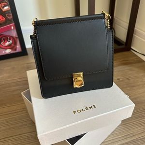 Polene Number Seven Mini Black Smooth Leather